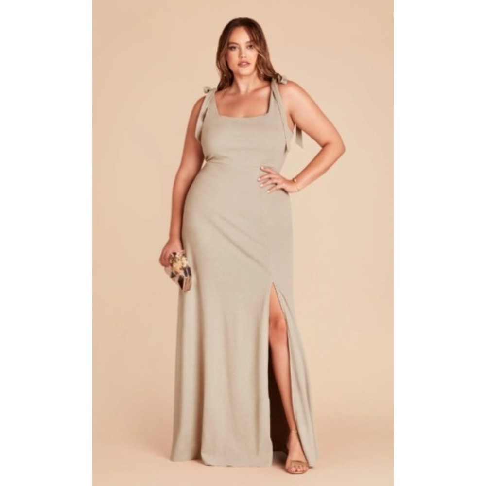 Birdy Grey Alex Dress Curve 3X Taupe Tie Shoulder Crepe Maxi Wedding New